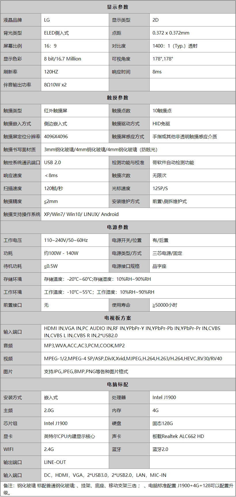 智能會(huì)議平板產(chǎn)品參數(shù)